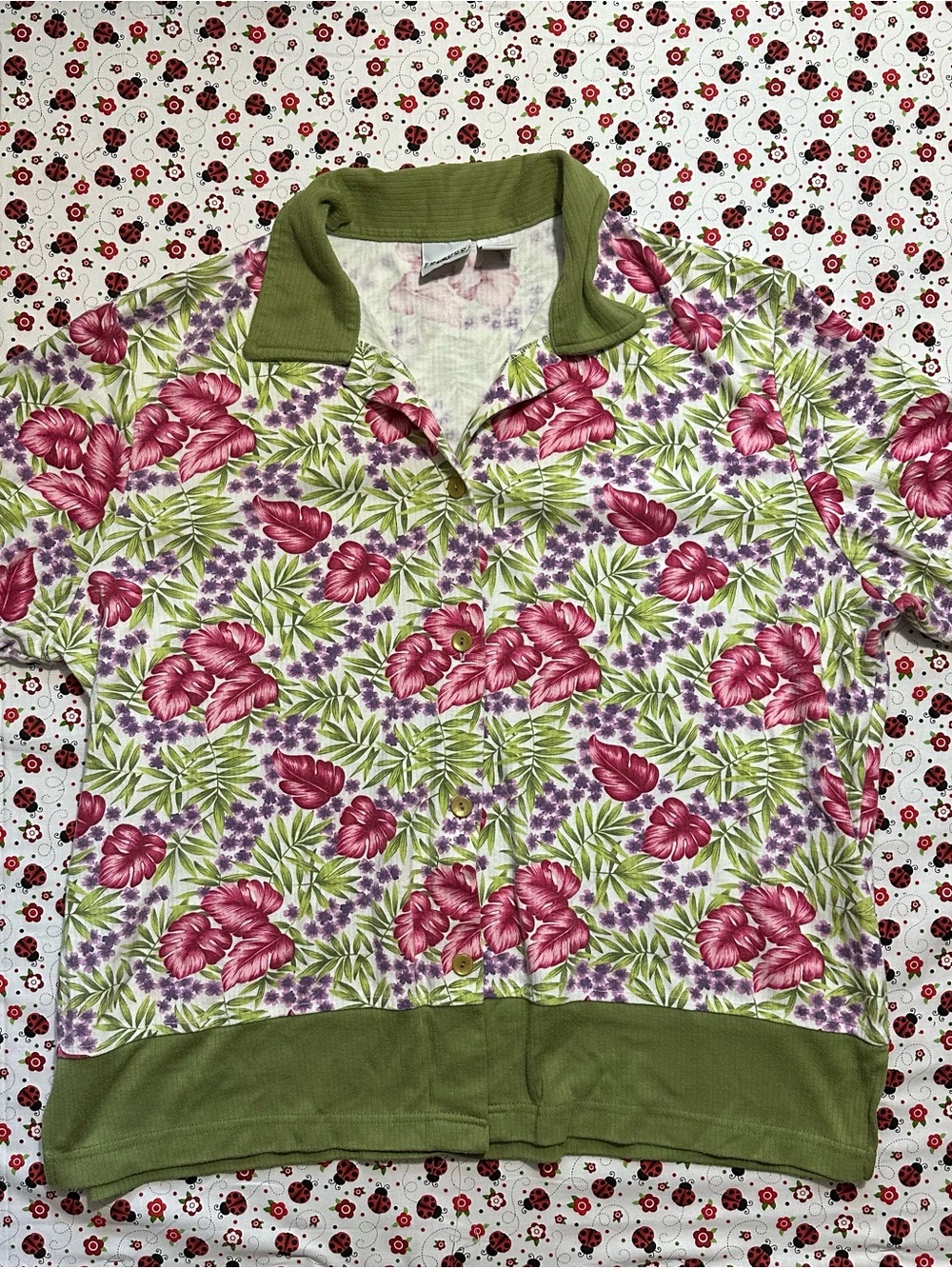 Carolina Colours Plus Tropical Floral Blouse Ribbed Trim Women 18/20 Vintage
